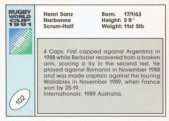 1991 Regina Rugby World Cup #102 Henri Sanz Back